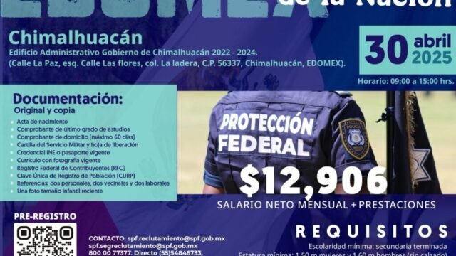 El SPF abre convocatoria de empleo con sueldos de casi 13 mil pesos; reclutamiento también en Edomex y Morelos