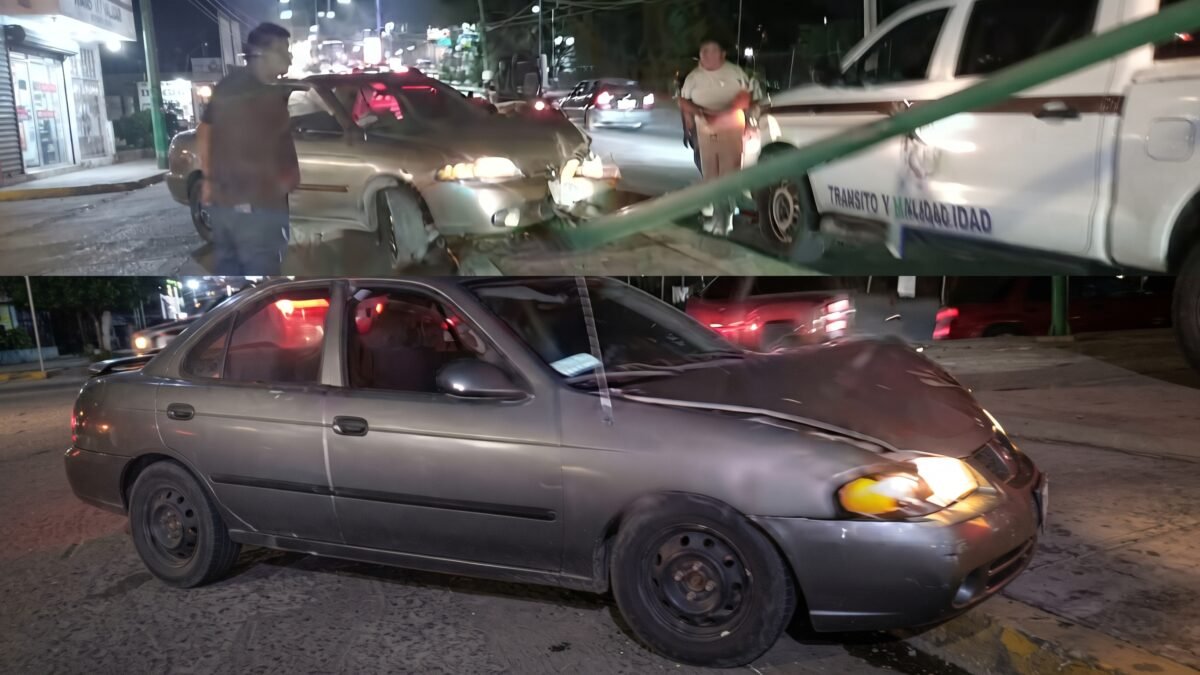 Choca contra poste de alumbrado en Palenque y abandona su vehículo