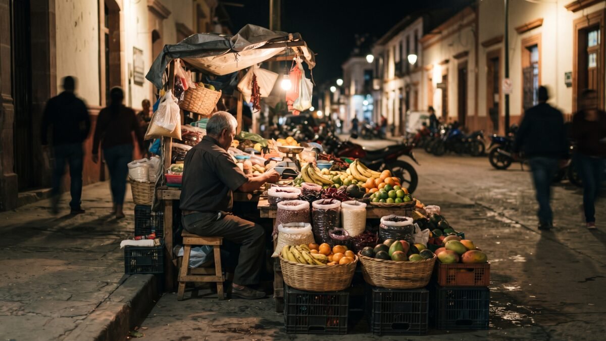 Adulto mayor continúa vendiendo hasta la noche para subsistir en San Cristóbal