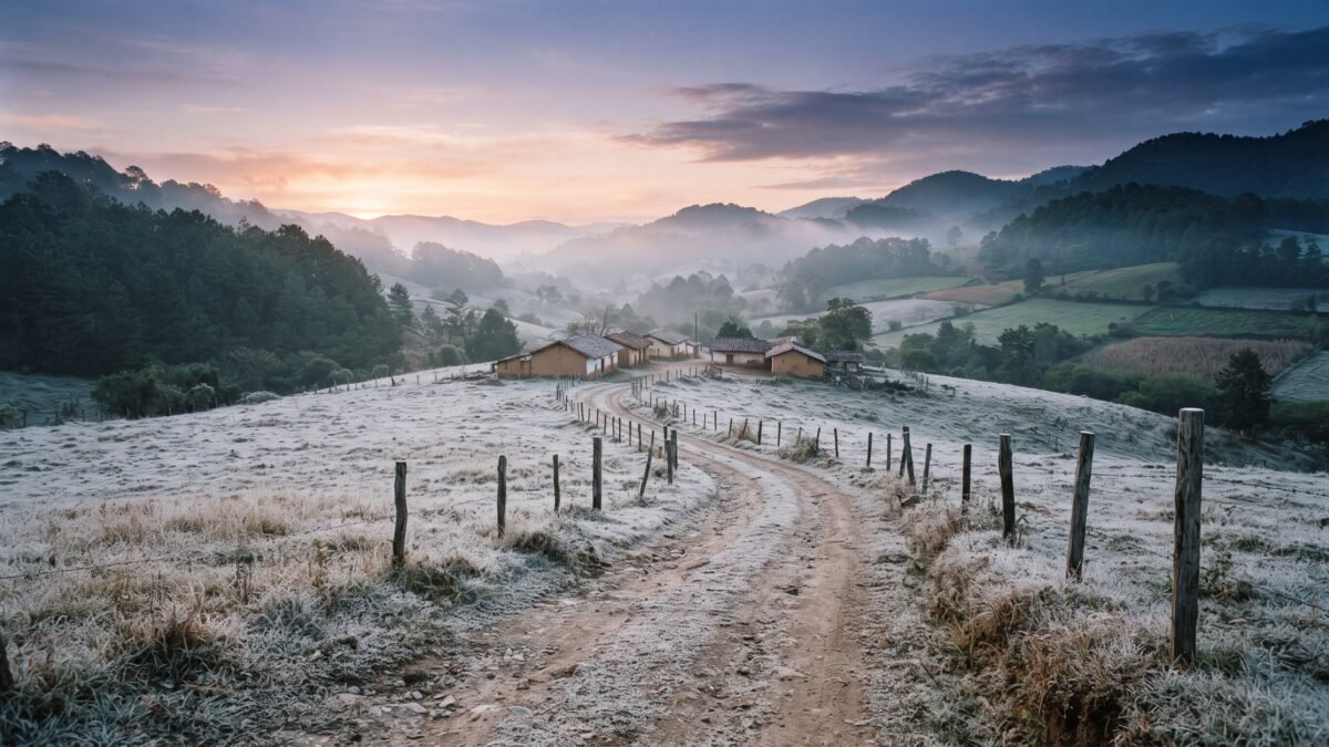 Amanecen entre hielo: helada pinta de blanco pastizales y caminos en Chamula