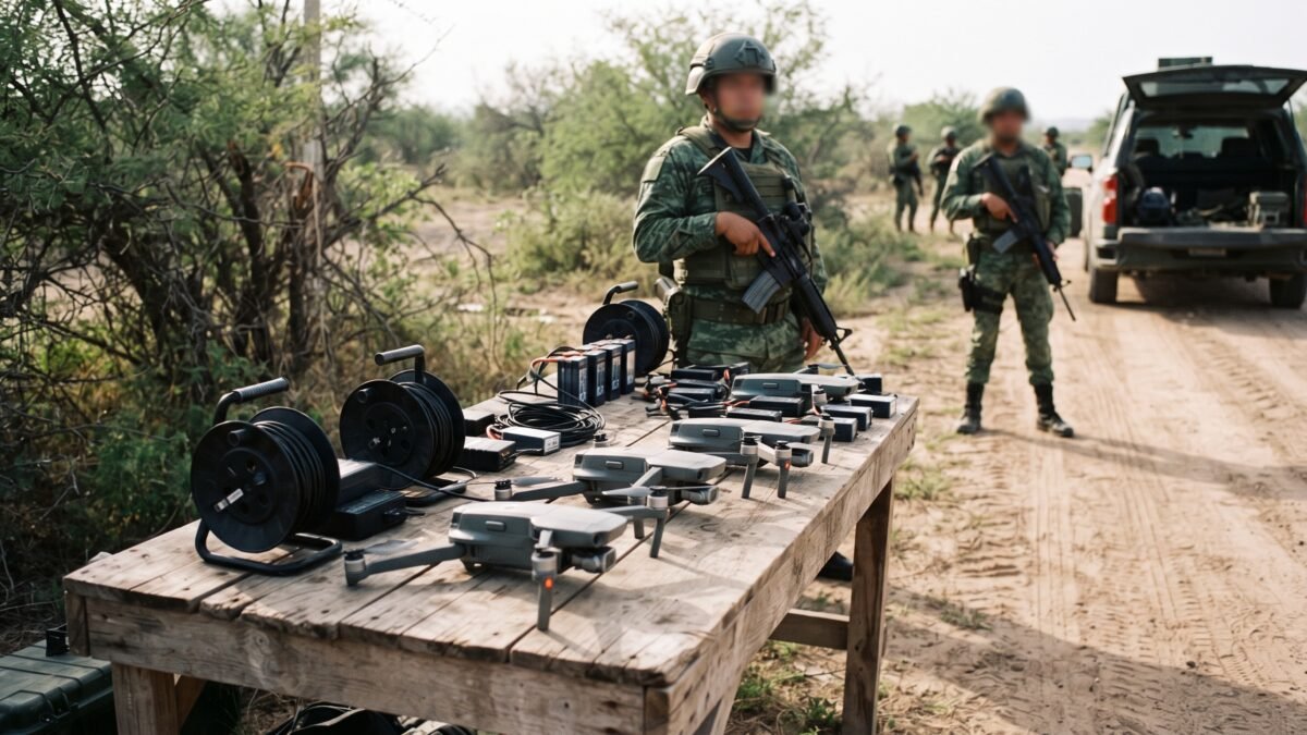 Aseguran 48 drones, baterías y cable de fibra óptica en El Rosario, Sinaloa