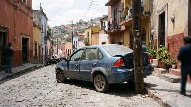 Automóvil pierde potencia en subida y choca de reversa contra poste en Comitán