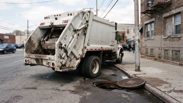 Camión recolector cae en espacio de transformador y afecta vialidad en San Cristóbal