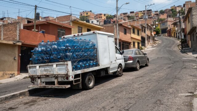 Camión repartidor retrocede en subida y choca contra auto en Comitán