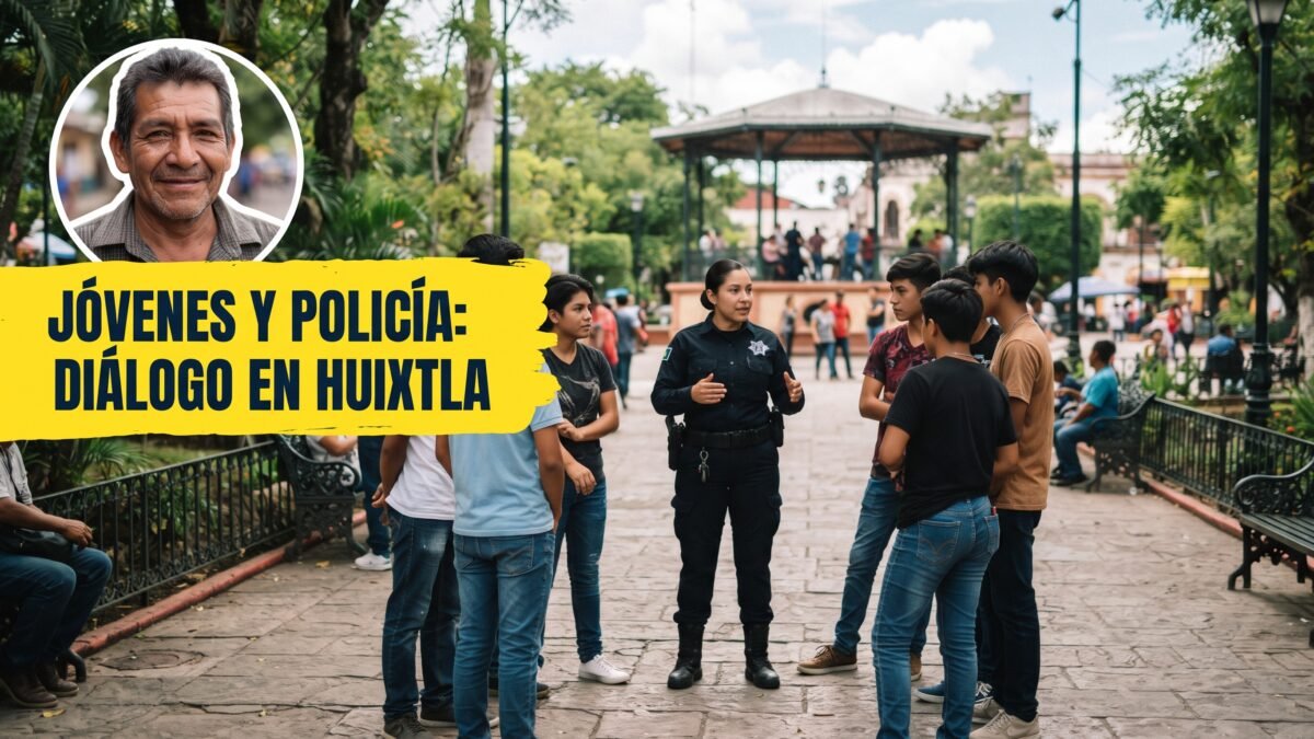 “¿Cómo de que no puedo grabar?”: policías rodean a joven en el parque de Huixtla y le revisan la mochila
