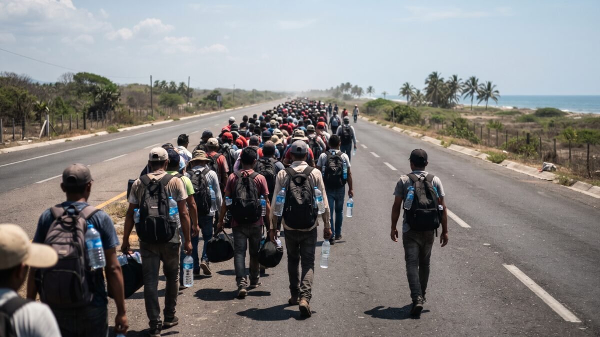 Con los pies destrozados y sin dinero: caravana migrante llega a Escuintla rumbo a Mapastepec