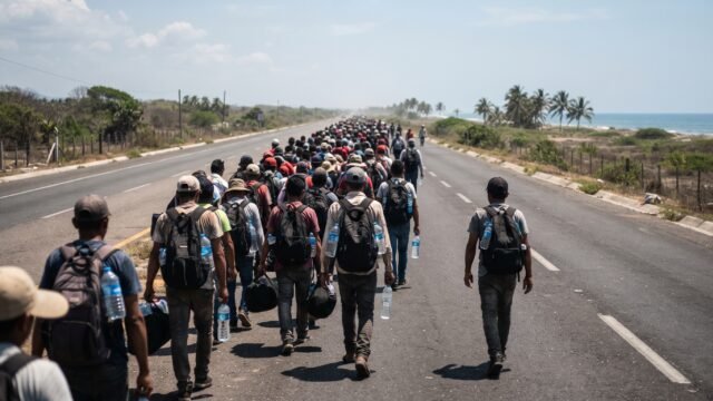 Con los pies destrozados y sin dinero: caravana migrante llega a Escuintla rumbo a Mapastepec