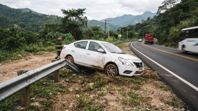 Conductor se sale de la carretera tras chocar contra barrera metálica en la Coita-Arriaga