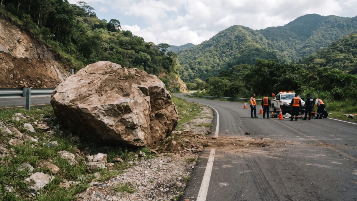 ¡Coyolazo del cerro! Piedrota de dos toneladas tapa la Altamirano-Comitán