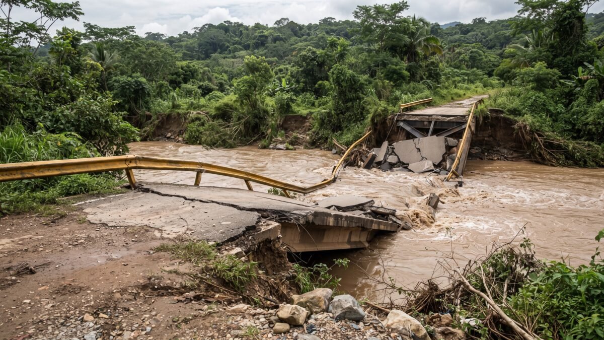 Desbordamiento del río Petultón destruye puente en la localidad Israel de Ocosingo