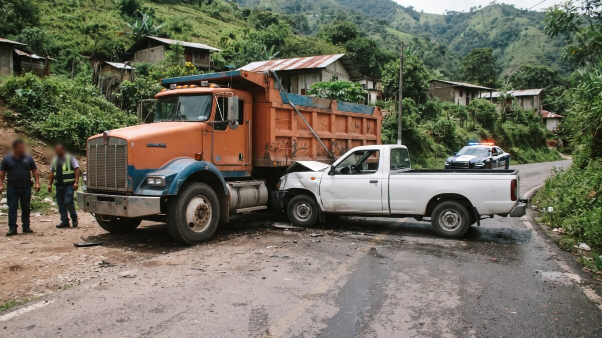 Dos lesionados al chocar camioneta contra camión de volteo en Comitán