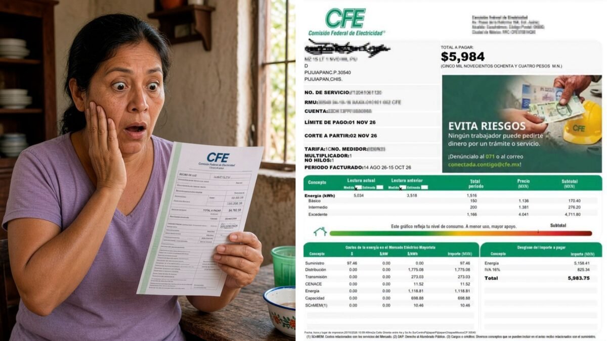 Familia de Pijijiapan denuncia cobro de CFE por casi 6 mil pesos tras pagar 333