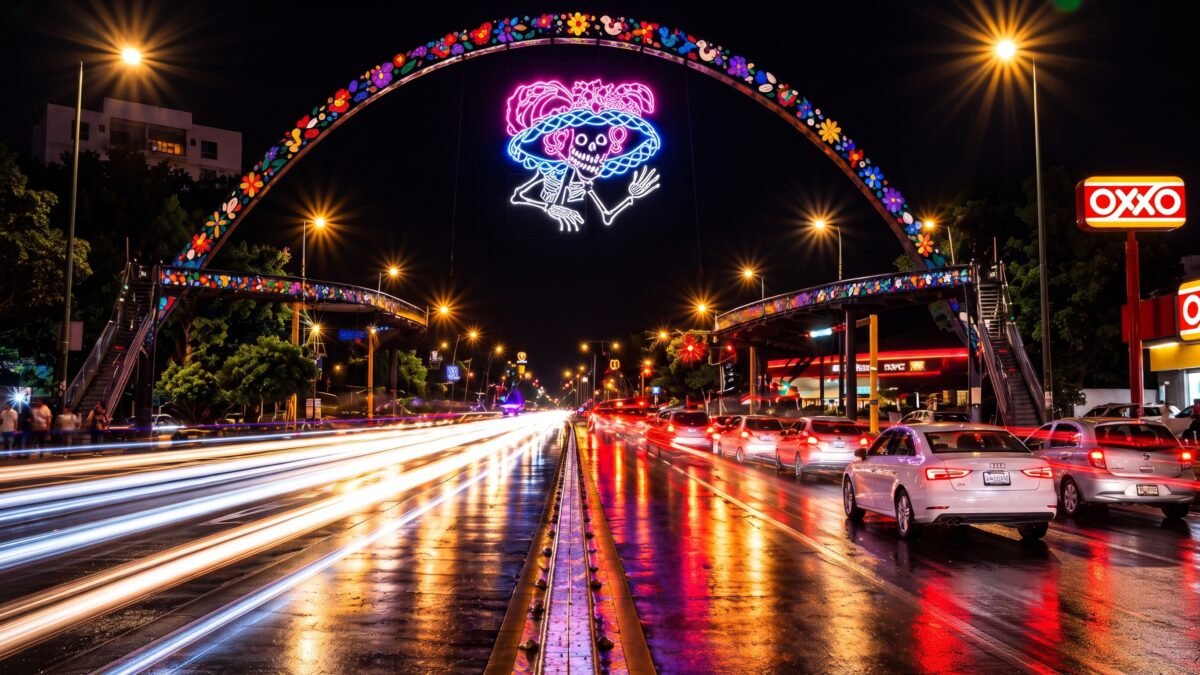 La Catrina se adueña de la noche: puente de Tuxtla se viste de colores por Día de Muertos