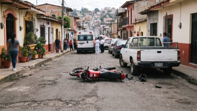 Les corta el paso en La Pita: camioneta tira de la moto a madre e hijo en Tapachula
