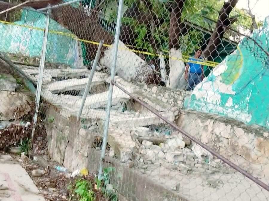 Lluvias colapsan barda y derriban árbol en secundaria de Tuxtla Gutiérrez