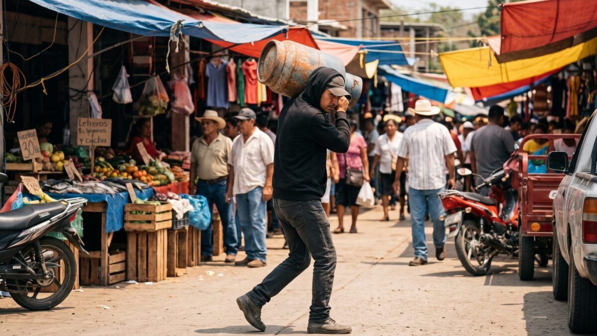 Lo cachan cargando el cilindro a plena luz y lo deja tirado para pelarse en mercado de Arriaga