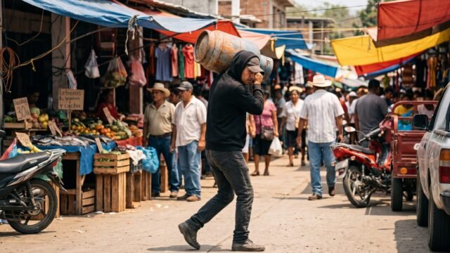 Lo cachan cargando el cilindro a plena luz y lo deja tirado para pelarse en mercado de Arriaga
