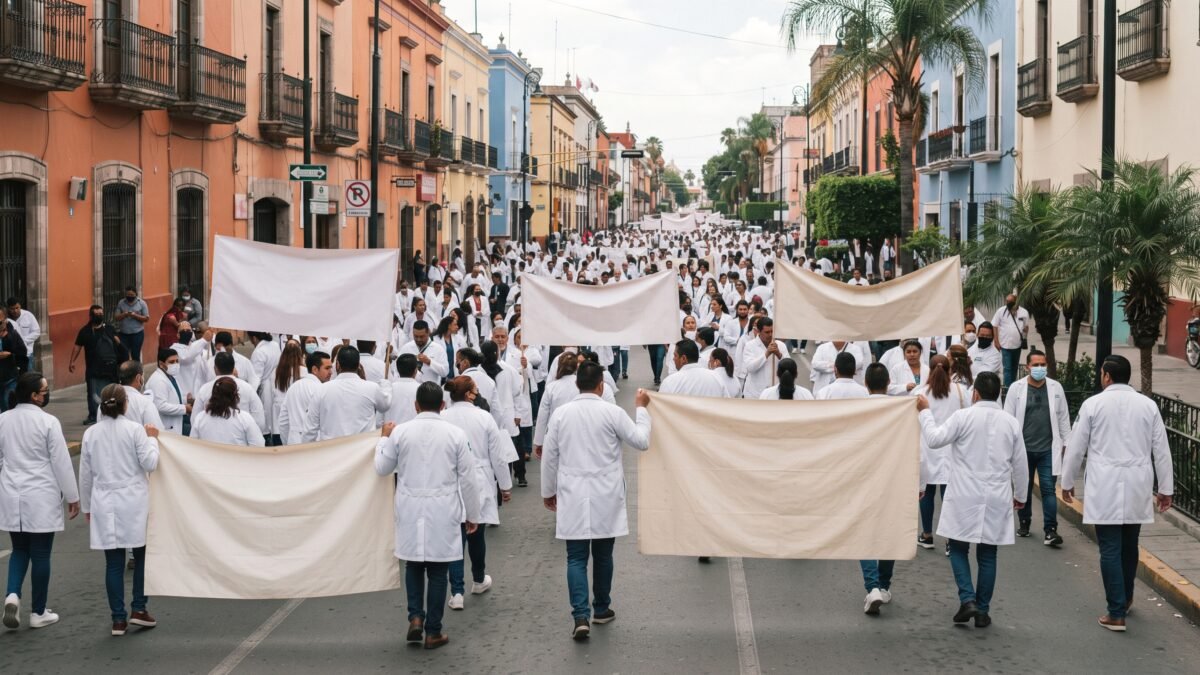 Marcha personal de salud del IMSS en Chiapas para exigir insumos para su labor