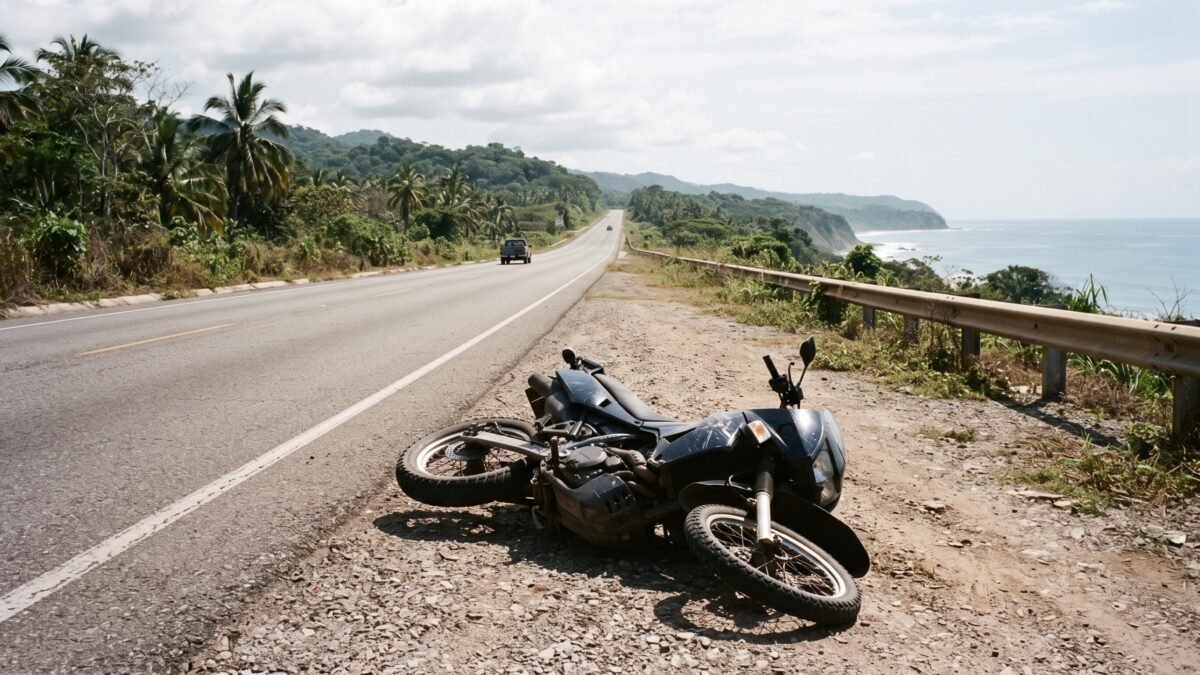 Motociclista derrapa en carretera Tonalá-Puerto Arista y resulta lesionado