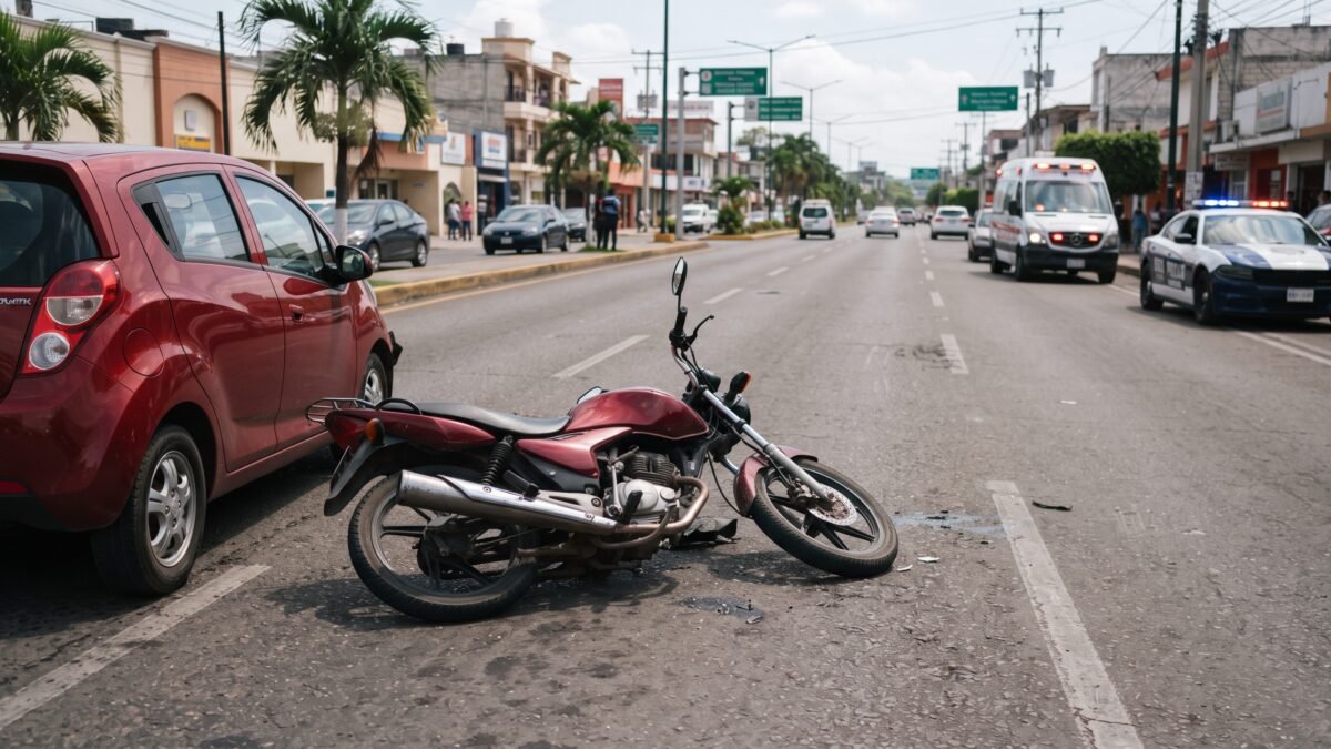Motociclista resulta lesionado tras choque con auto en el barrio Cristóbal Colón de Comitán
