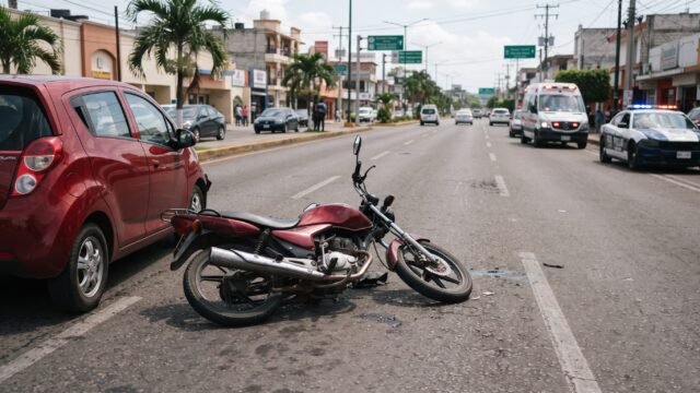 Motociclista resulta lesionado tras choque con auto en el barrio Cristóbal Colón de Comitán