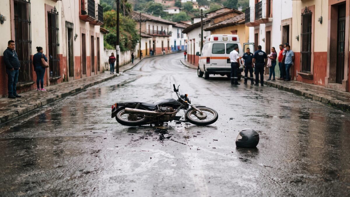 Motociclista resulta lesionado tras derrapar en barrio Santa María de Villa Corzo