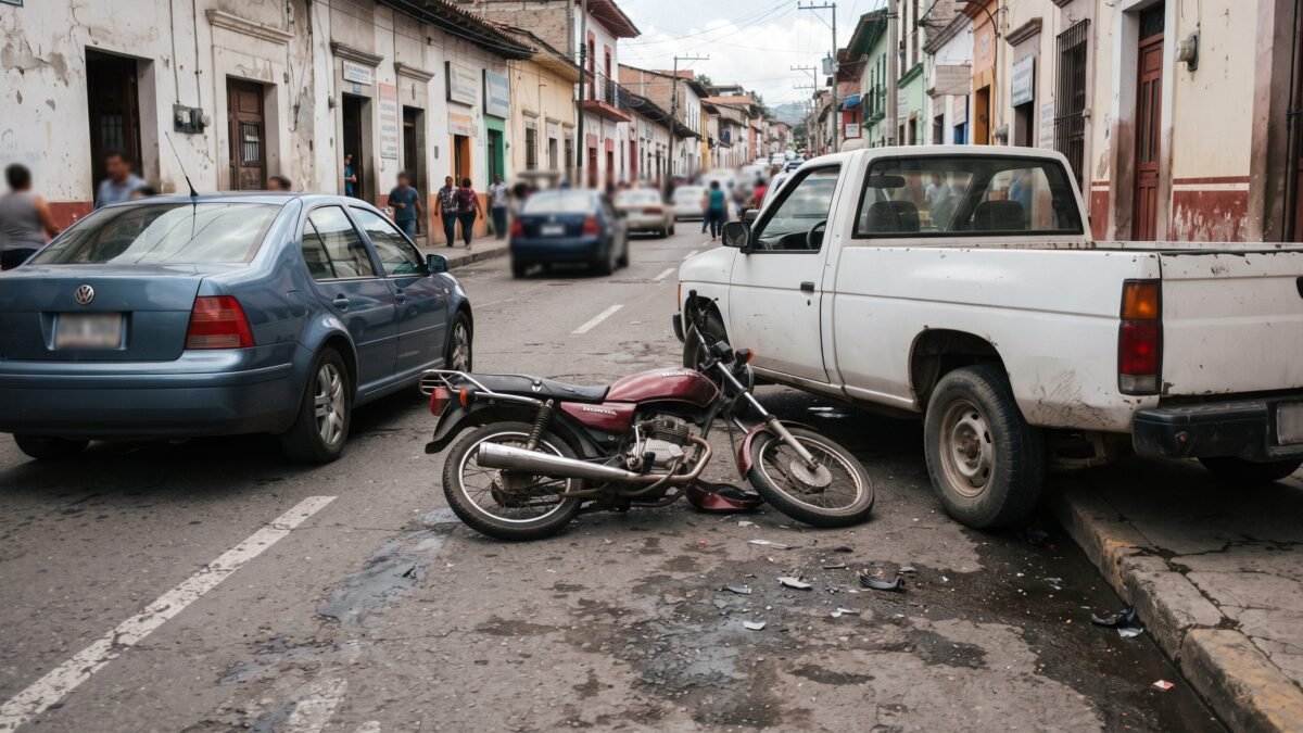 Motociclista sale ileso tras chocar contra dos vehículos en Comitán