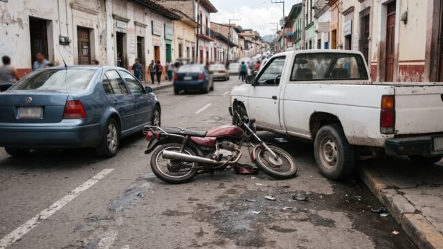Motociclista sale ileso tras chocar contra dos vehículos en Comitán