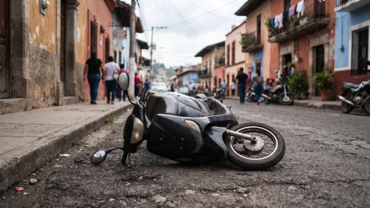 Mujer derrapa en motoneta para evitar choque en barrio de Comitán