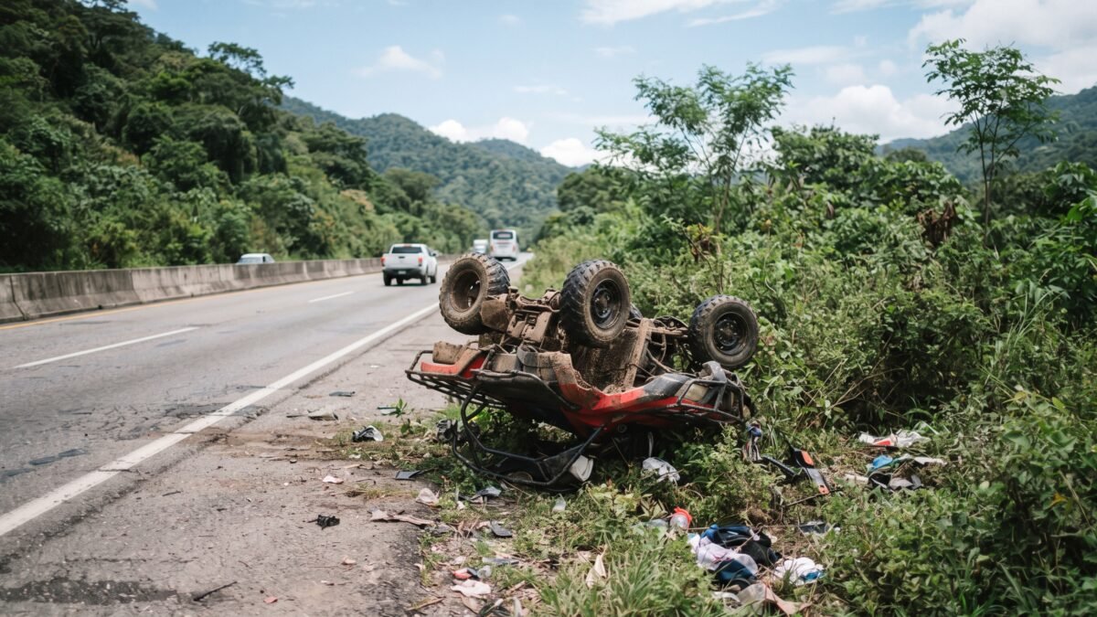 Mujer resulta lesionada al volcar con cuatrimoto en carretera Comitán-La Trinitaria