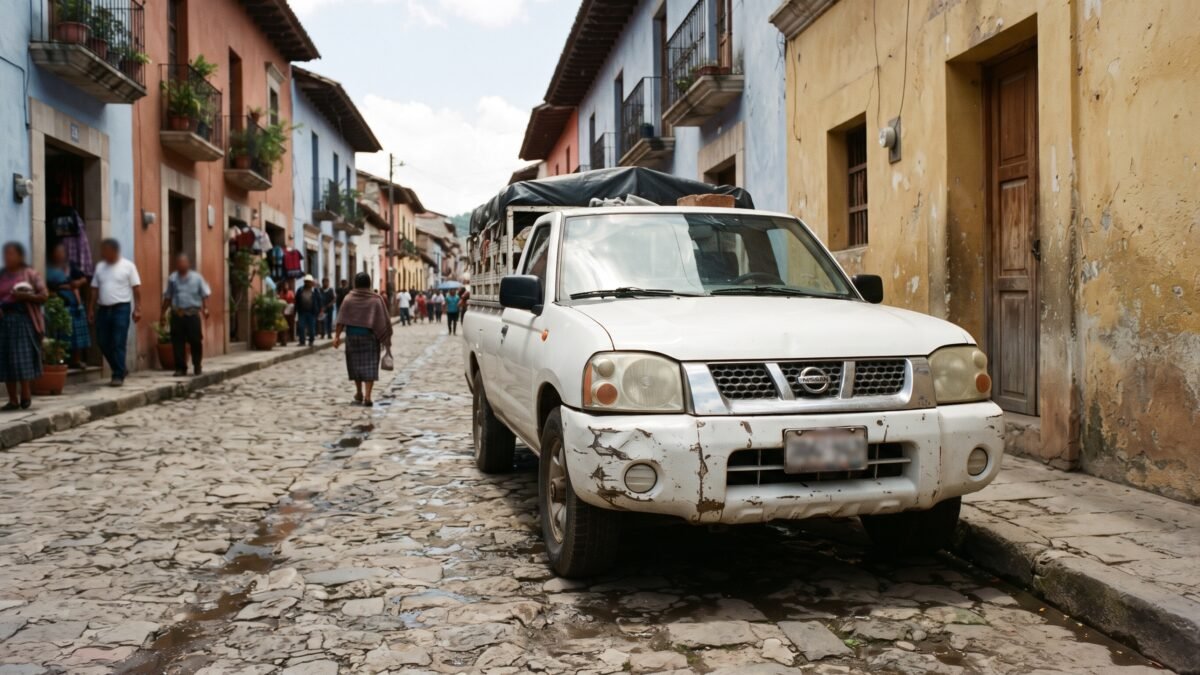 ¡Pegó y se peló en Ocosingo: buscan carro sin placas que dejó abollada una camioneta!