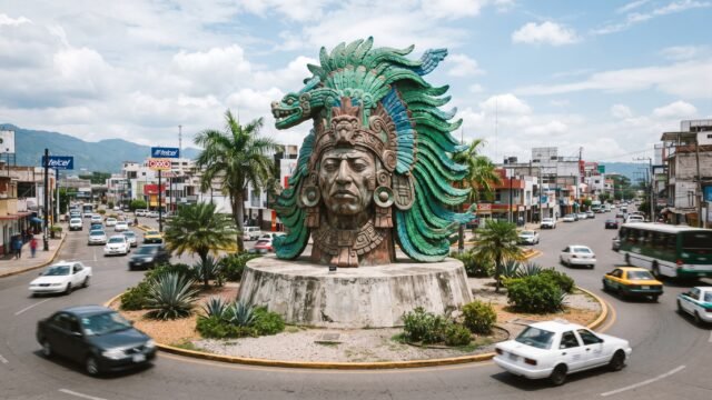 Renuevan la cabeza maya de Pakal en Tuxtla Gutiérrez por el parque Bonampak