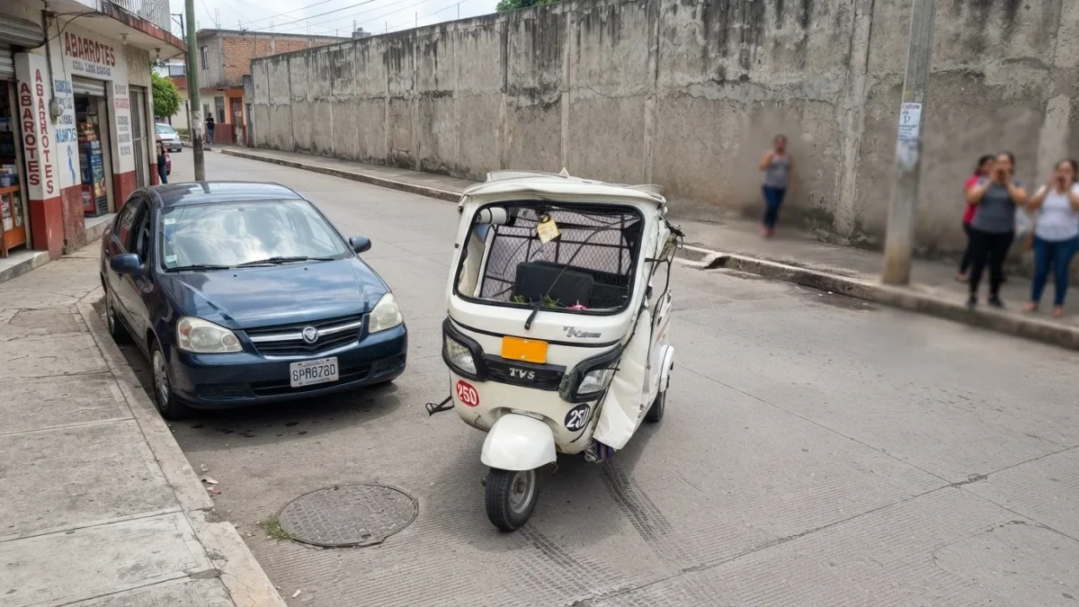 Se fue solo: deja su mototaxi encendido y se estrella contra un carro en Chiapa de Corzo
