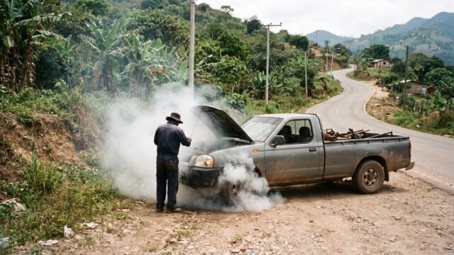Se incendia camioneta en carretera a Cholol en Oxchuc este miércoles