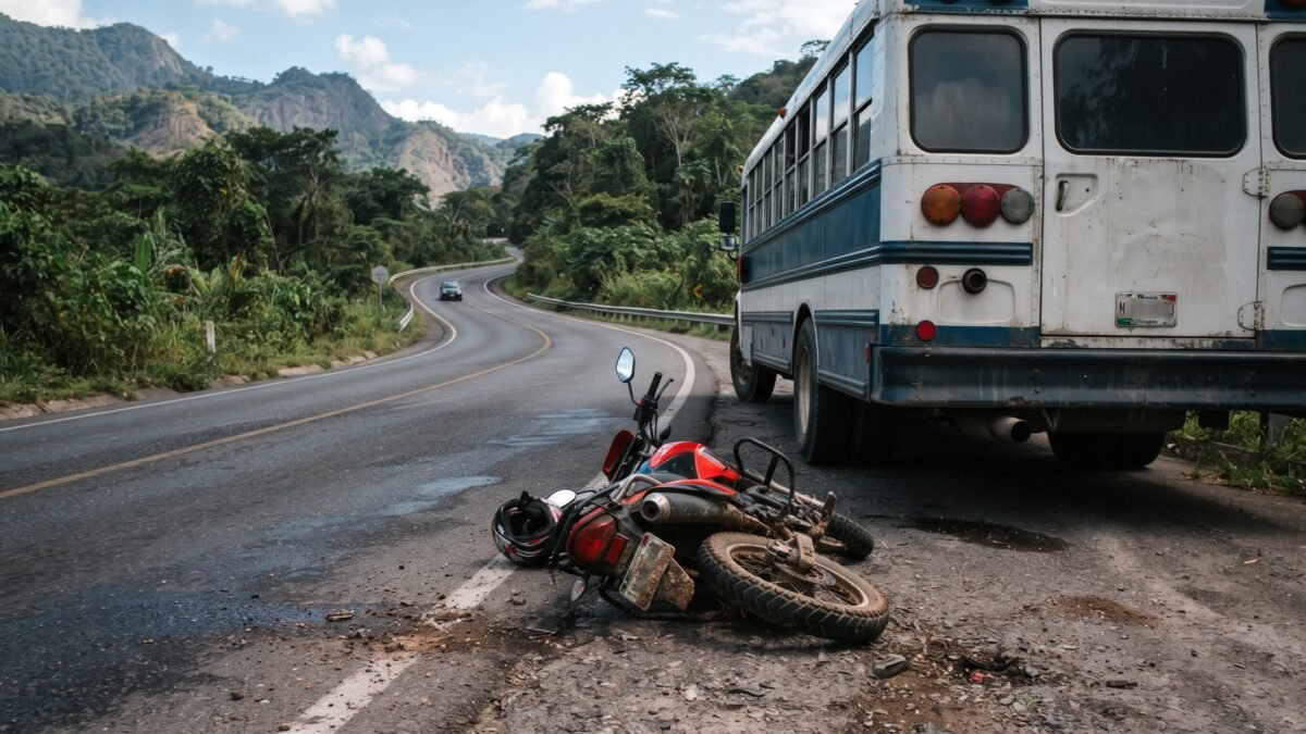 Se le pegó de más al colectivo: motociclista termina golpeado en la Tonalá-Arriaga
