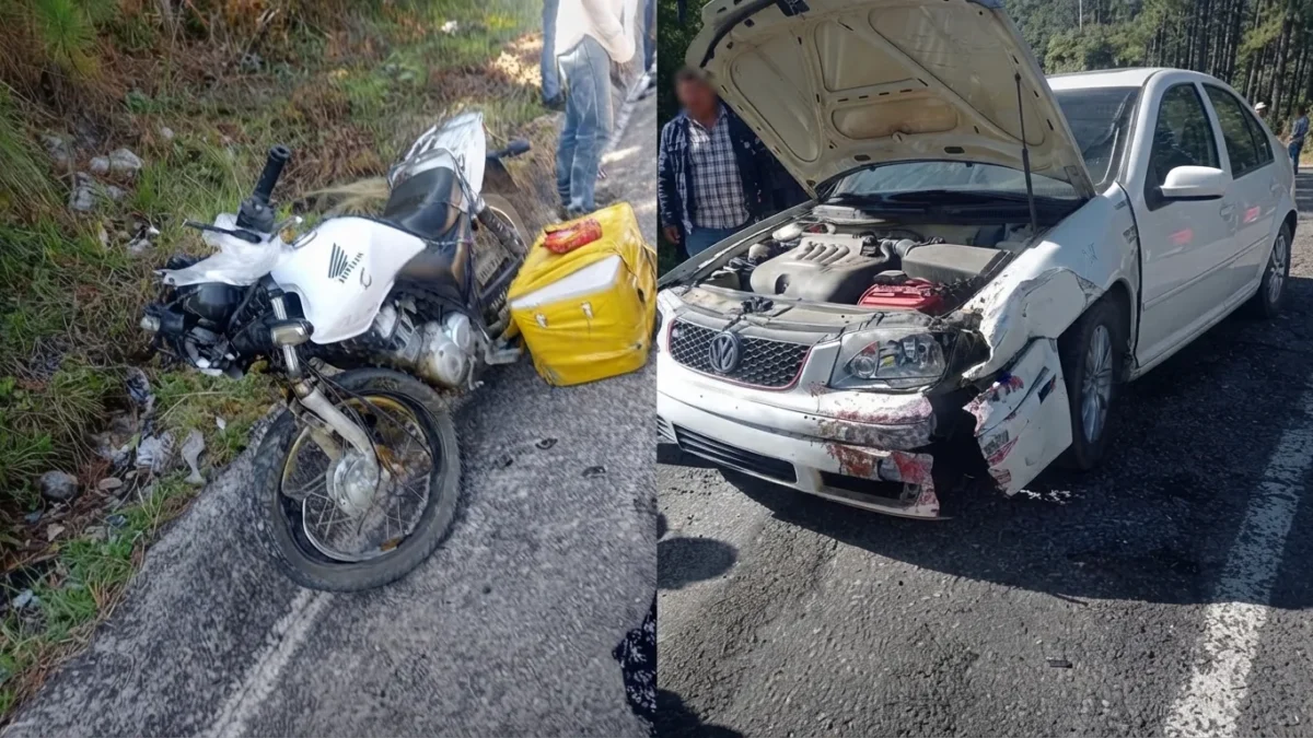 Se toparon en la curva brava: moto y carro chocan en Yutniotic, camino a Chamula