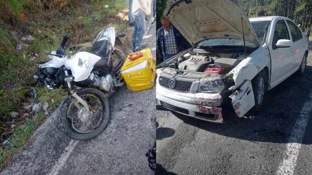 Se toparon en la curva brava: moto y carro chocan en Yutniotic, camino a Chamula