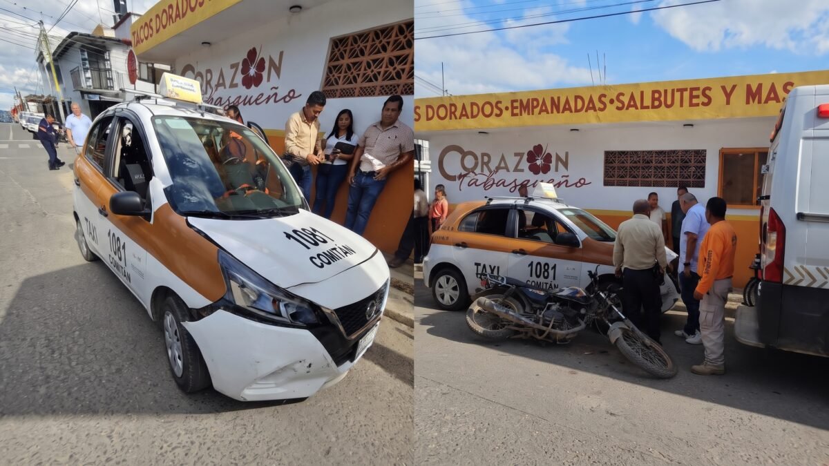 Se vuela el alto en Comitán: taxi embiste a motociclista y lo deja tendido en el asfalto