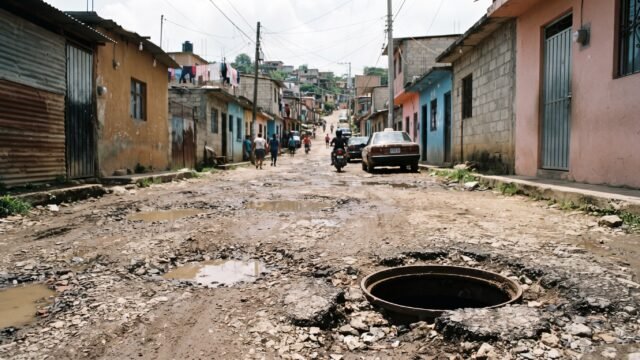 Sortean baches y alcantarillas abiertas para llegar a casa en Villa Corzo