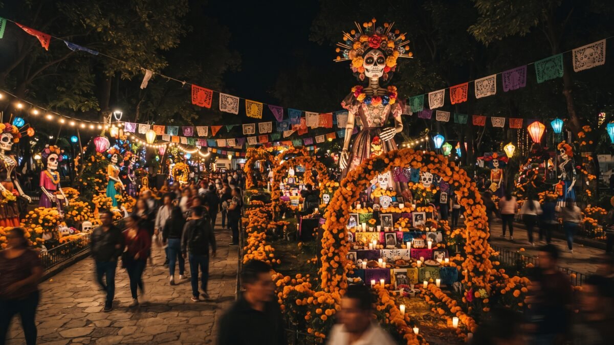 ¡Tapachula se viste de muerte!: inauguran decoración con luz solar en el Parque Bicentenario