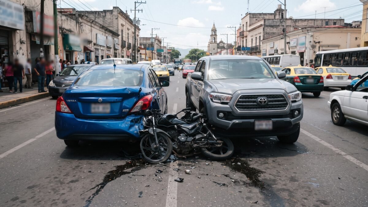 ¡Tatarateó el Aveo en Tapachula: doña de 61 años prensa moto contra camioneta!