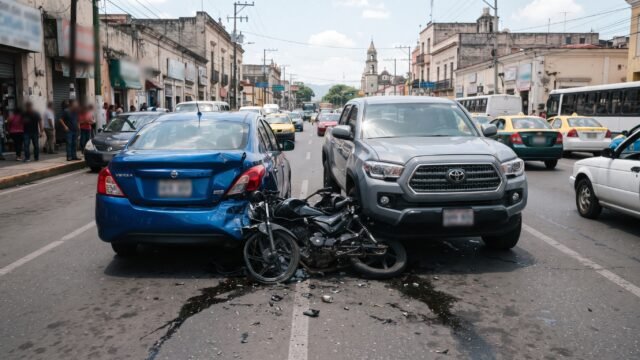 ¡Tatarateó el Aveo en Tapachula: doña de 61 años prensa moto contra camioneta!