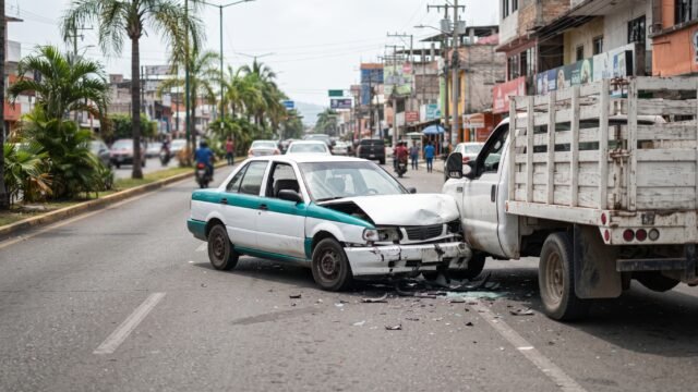 Taxi choca contra camioneta y deja un lesionado en boulevard de Palenque
