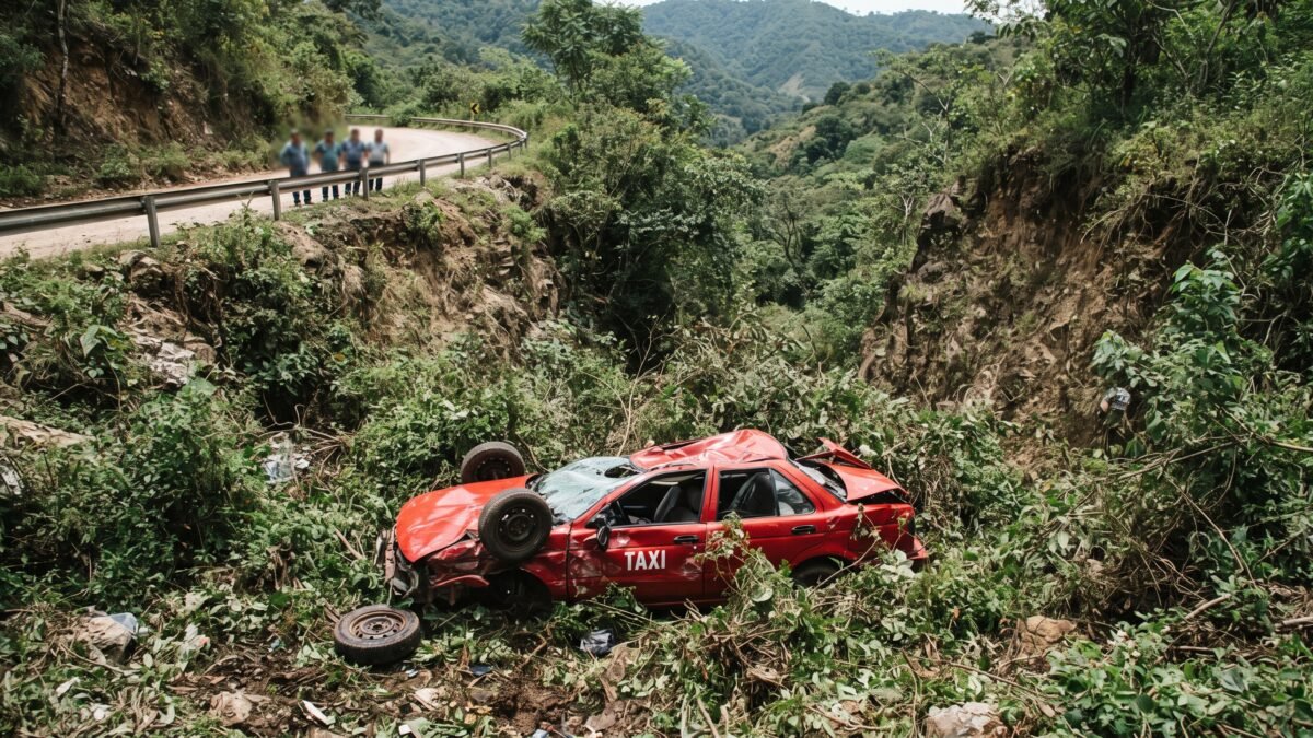 Taxi de la ruta El Parral-Tuxtla cae a un barranco en La Trancona