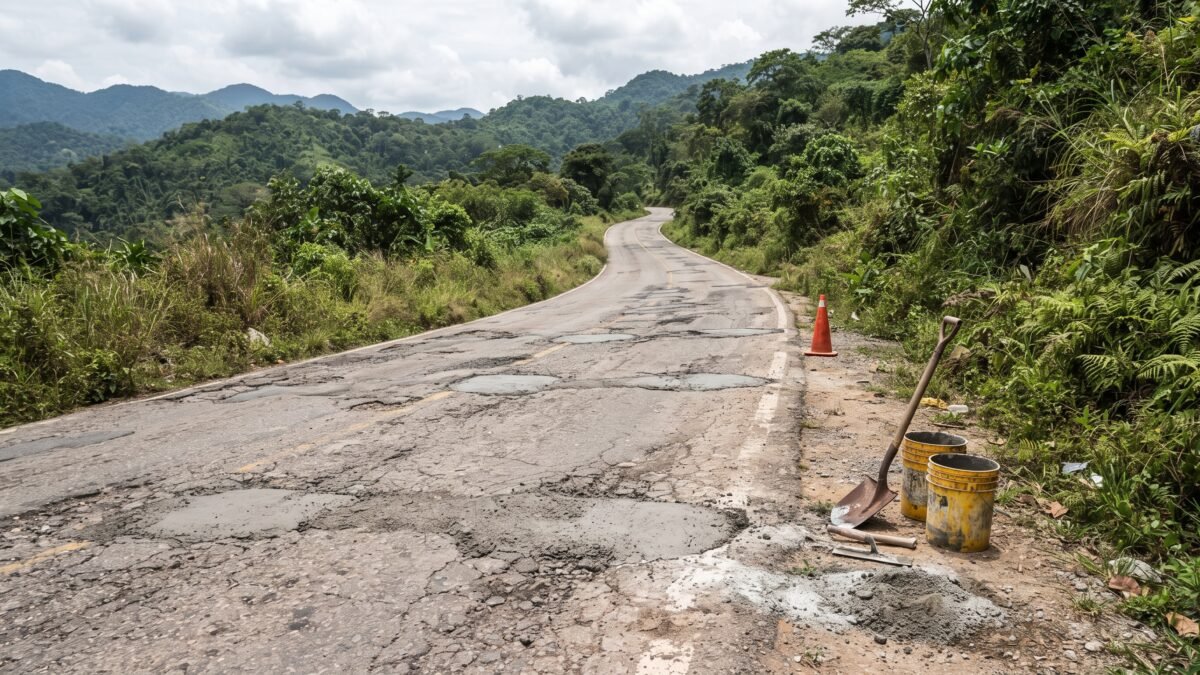 Taxistas tapan con cemento baches en ruta de Villacorzo ante deterioro de carretera