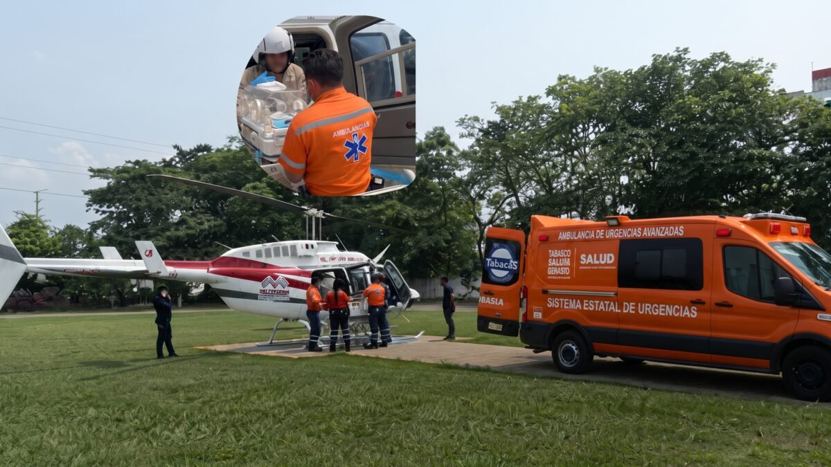 Trasladan en helicóptero a recién nacido de Yajalón a hospital de Villahermosa