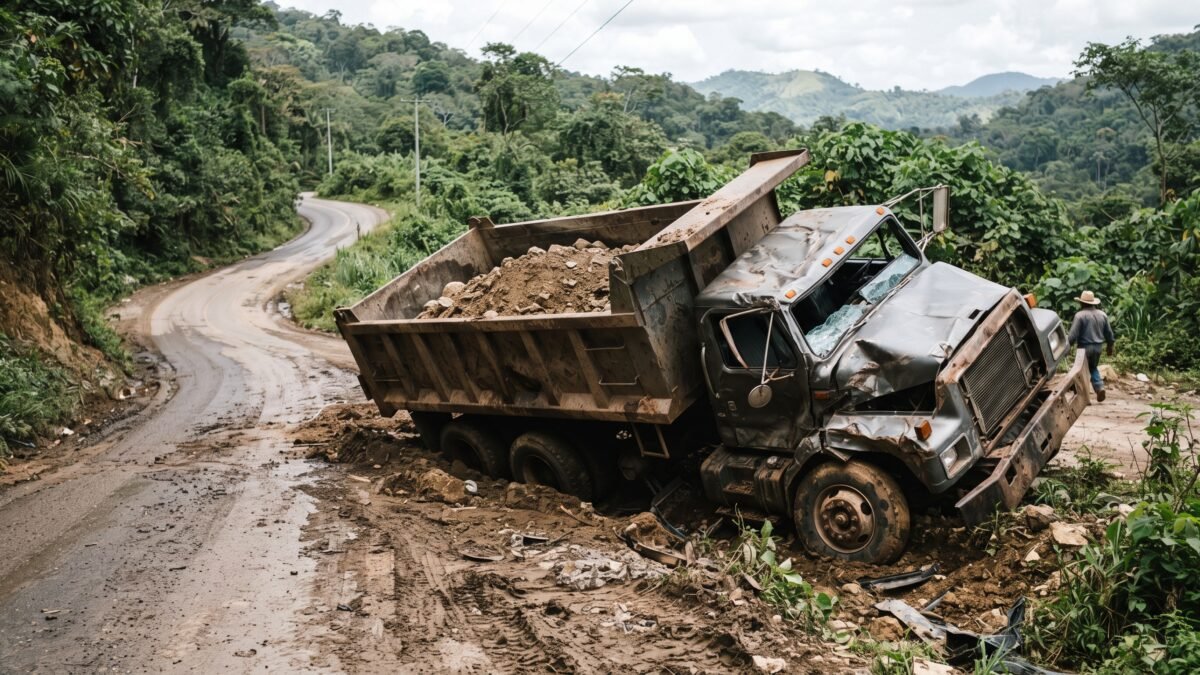 Vuelca camión de volteo cerca de escuela en Veumpale, Chenalhó